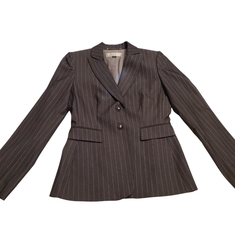 Tahari Arthur Levine Women's Black/ Dark Grey Pinstripe Fully Lined Blazer Sz 2